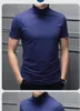 Men's Polos Spring and summer men's semihigh collar silk cotton shortsleeved thin tshirt pure color style high 230311