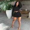 Survêtements pour femmes Summer Streetwear Bodycon Deux pièces Ensembles Femmes Tenues à manches longues Crop Top Biker Shorts Noir Casual Assorti