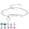 Bijoux ELESHE Personnalisé Nom Bracelets pour Enfants Personnalisé Rose Émail Coeur Charme Bracelet Graver 925 En Argent Sterling Cadeau 230311