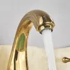 Bathroom Sink Faucets Shiny Gold Solid Brass Bathroom Sink Faucet Double Handles Single Spout Mixer Tap Deck Mount Cold Water Mixer Crane Tap 230311