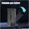 Lighters Unique Lighter Windproof Gaselectric Plasma Usb Rechargable Gift For Men Folding Gun Butane Torch Turbo Jet Flame Cigar Dro Dhlma