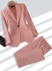 Женские костюмы Blazers Женщины формальный костюм брюк Beige Khaki Pink Ladies Blazer Juper Bucker Fashion Office Business Work 2 Piece Set 230311