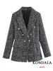 Ternos femininos Blazers Kondala vintage cinza blazer ternos femininos de gabinete chique lady buttons dourados bolsos blazerhigh cintura mini -saia