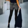 Jeans femme taille moyenne haute Stretch Skinny déchiré pantalon crayon décontracté poignets blanchis pantalon en Denim noir/bleu femme