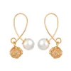 S3504 Fashion Jewelry Hollowed Ball Faux Pearl Dangle Earrings For Women Niche Design Crossed Tassel Earrings