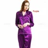 Women's Sleepwear 2023 Women Girl Lady Silk Satin Pajamas Set Long Sleeve Button-Down