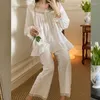 Kvinnors sömnkläder vintage Pure Cotton Women's White Pyjamas Set Girls Loos