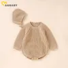 Barboteuses ma bébé 0-18M né Infant Toddler Bébé Fille Garçon Barboteuses Chaud Tricot Combinaison À Manches Longues Doux Tenues Chapeaux Vêtements 230311