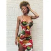 Casual Dresses Ladies Dress Summer Women's Fashion Personality Trend Suspenders Halter Sexy Fruit Print Split Ends Women