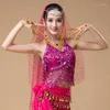 Stage Wear Belly Dance Suit Top Pants Veil Headgear Women Sexy Tassel Sequins Costumes Outfit Carnival Performance