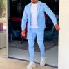 Erkeklerin Trailtsuits Sky Mavisi İş Giyim Ceket Pantolon Set Sıradan Basit Moda Trend Hiphop Tulumlar Gençlik Spor Takımını 230311