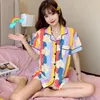 Dames slaapkleding pyjama's voor vrouwen korte mouw loungewear regenboogwolken geprinte pyjama's cartoon zomerhuis slijtage dames nachtkleding set