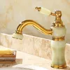 Bathroom Sink Faucets Bathroom Basin Faucets Brass Jade Sink Mixer Crane Taps Cold Single Handle Deck Mounted Gold Finished 230311