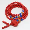 Strand Synthétique Rouge Cinabre 6mm 108 Perles Bracelet Multicouche Éléphant Pendentif Avec Bleu Jaune Entretoise Diy B804