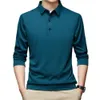 Męskie przyciski Polos Neckine Długie rękaw Solidny kolor Mężczyzn Koszula Autumn Slim Fit Office Pullover Top 230311