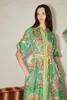 Australian designer dress green floral print short sleeved midi shirt dress high quality