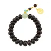 Strand 8mm Natural Wood Beads Bracelets Men Black Ethinc Lotus Root Pendant Bracelet Women Prayer Jewelry Yoga Homme