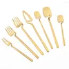 Conjuntos de utensílios de jantar 7pcs talheres fosco conjunto de faca garfo comprido colher fruta de aço inoxidável talheres de mesa de cozinha acessórios de cozinha