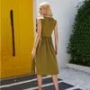 Casual Dresses Elegant Woman Summer Dress 2021 Fashion Ruffle ärmlös Slim Vintage Casual Office Ladies Midi Dresses Red Robe Femme Green G230311