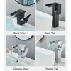 Bathroom Sink Faucets Black LED Waterfall Basin Bathroom Faucet Deck Mounted Cold Water Mixer Taps Three Color Change By Water Flow 230311