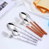 Dinnerware Sets 4 Kinds Of Reusable Wood Stainless Steel Cutlery Forks/spoons/cutlery Kitchen Accessories Supplies 3pcs