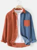 Mäns jackor Spring Autumn Men's Coat Contrast Color Lapel European och American Corduroy Men's Jacket Japanese Fresh Men's Top Blue Orange 230311