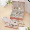 Favor Holders Jewelry Box Necklace Ring Storage Organizer Double Layers Large Capacity Pu Leathers Display Case With Removable Tray Dhpfg