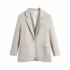 Trajes de mujer Blazers XEASY Conjunto de dos piezas para mujer Gris Vintage Office Lady Blazer con muescas de un solo botón Pantalones de cintura alta elásticos sueltos para mujer Trajes 230311