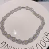 Choker Luxury Flower Shape Stackable Pendant Necklace Beautiful Full Cubic Zircon Tennis Chain Dubai Women Party Jewelry Gift N0214