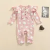 Rompers Citgeett Autumn Infant Baby Girls Casual Long Sleeve Jumpsuit Printing Button Romper Spring Clothes 230311