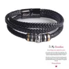 Bracelets Three-layer black rope magnetic buckle I love you engraved stainless steel leather bracelet