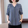 Blouses pour femmes grande taille printemps été en mousseline de soie femmes chemises décontractées amples mode col en v à manches courtes dames PrintTops Blusas MM0438