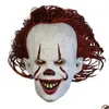 Maschere per feste Maschera di Halloween Pennywise Stephen King It Latex Led Casco Horror Cosplay Spaventoso Costume da clown Puntelli 220715 Consegna di goccia Dhx2J
