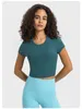 Vrouwen yoga -outfit gebreide korte mouw vocht wicking croptop ademende naadloze korte top zomer LL5671