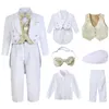 Suits Baby Boy Christening Baptism Tuxedo Toddler Wedding Ceremony Blessing Suit Infant Winter Formal Gentleman Outfit 5 Pcs 230310