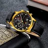 Wristwatches Fashion Men Watch Sport Alloy Case Leather Band Quartz Business Calendar Clock Relogio Masculino Gift