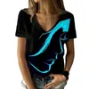 T-shirts pour femmes mode été femmes Portrait abstrait peinture chemise grande taille géométrique col en V basique hauts noir/impression 3D élégant