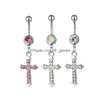 Navel Bell Button Rings D0555 Cross And Anchor Belly Ring Drop Delivery Jewelry Body Dhgarden Dhpxh