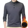 Herren Polos Männer T -Shirt Feste Farbe Langarm Ständer Kragen Basis Top Herbst Winter Winter Lose Plüsch mittleren Alters für tägliche Verschleiß 230311