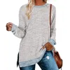 Women's T Shirts 2023 European And American Long Sleeve Round Neck Color Matching Split Top Loose Leisure Pullover T-shir