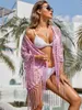 Dameszwemkleding 2022 Swimpak Bikini Bekijk vaste kant Tassel Beach Bathing Suit Perspectief Ups voor Pareo Plage Y230311