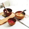 Bowls Japanese Style Solid Wooden Bowl Soup Rice Noodles Serving Round Tableware For Restaurant Kitchen Dinnerware