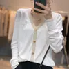 Kvinnors stickor Tees Spring and Summer Vneck Worsted Wool Sticked Cardigan Thin Loose Short Ever Thing Matching Color 230311