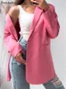 Damen-Anzüge, Blazer, Boraladies, Damen-Blazer, schicker übergroßer grüner Blazer, Frühling, einzelne Knöpfe, weiblich, lockere Anzugjacke, volle Ärmel, Outwear, Y2K-Blazer 230311