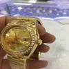 Med original Box Whole - Luxury 18k Gold Diamond Perpetual Day Date Automatisk herr Titta på guldmekanisk sport Men's Wat3418
