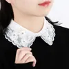 Ties High Quality Women Fake Collar Stand Beads Detachable Vintage Crystal Lace Ladies False Blouse Half Shirt White Black 230311