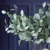 Decorative Flowers Artificial Plant Plastic Eucalyptus Leaves Flower With Fruit Branch For Wedding Bouquet Home Room Simulation Green