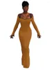 Etnische kleding Afrikaanse jurken voor vrouwen volle mouw vierkante kraag slanke gewaden lente herfst mode solide sexy long maxi jurk 2023