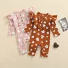 Rompers Citgeett Autumn Infant Baby Girls Casual Long Sleeve Jumpsuit Printing Button Romper Spring Clothes 230311