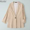 Damespakken Blazers Zanzea Autumn dames lange mouw werkpak dames katoenen jas vaste kleur pocket short suit windbreaker rapel Korea blazer7 230311